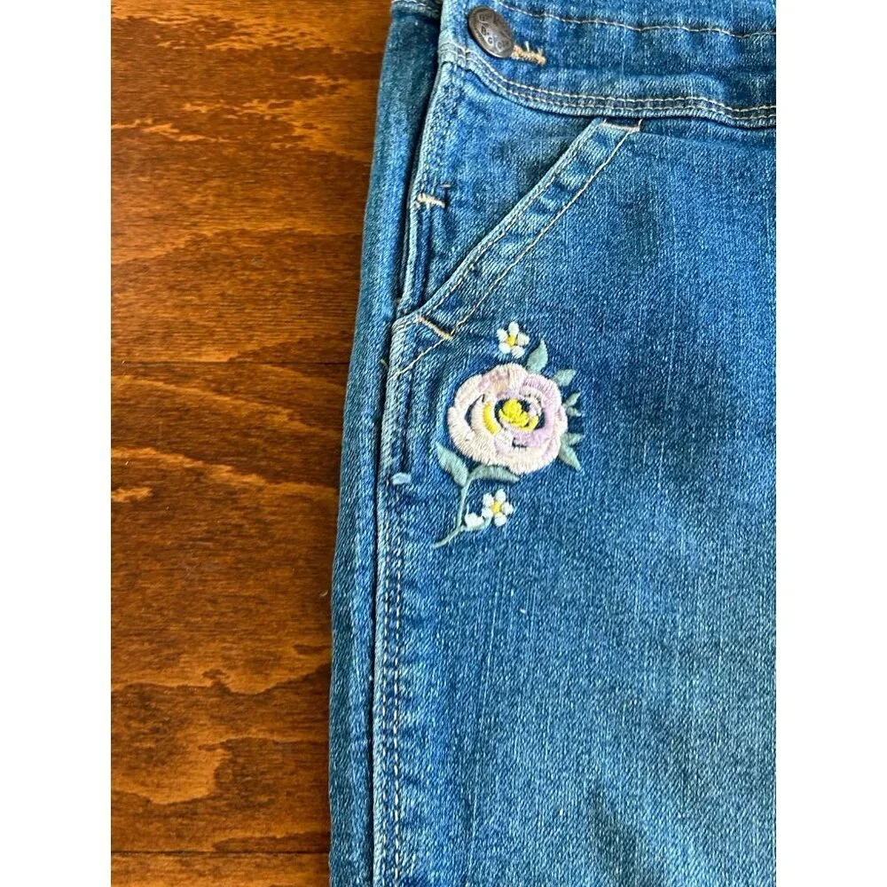 Oshkosh B'gosh Overalls 4T Toddlers Blue Denim Adjustable Floral Embroidery‎